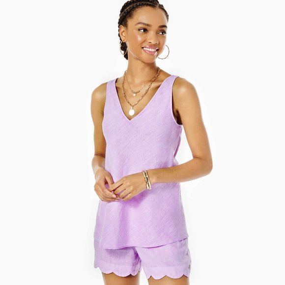 Lilly Pulitzer Tops - NEW Lilly Pulitzer Sizes M, L Florin Sleeveless Linen Top - Purple Iris